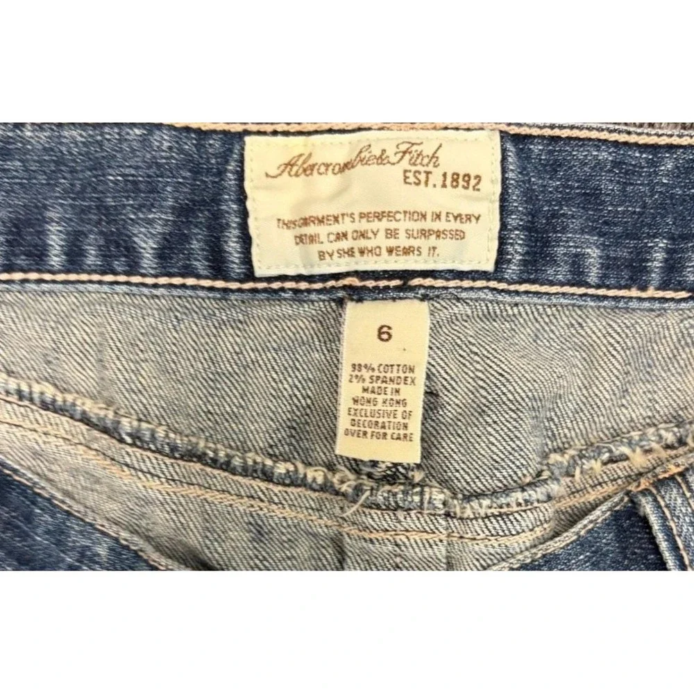 Abercrombie & Fitch Y2K Denim Mini Skirt Blue‎ Pleated Raw Hem Womens Size 6